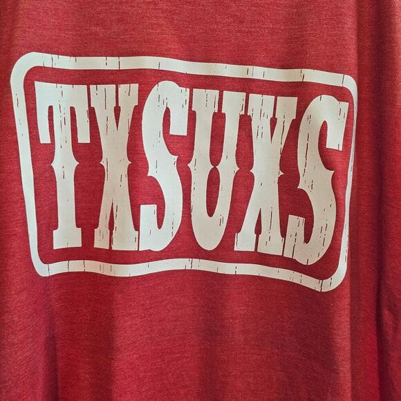 Texas Sucks T-Shirt Mens Large Heather Red TXSUXS Boomer Sooner OU Oklahoma Fans - Picture 2 of 7